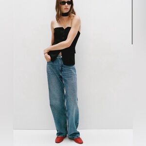 Mango cherry-red leather ballet flats